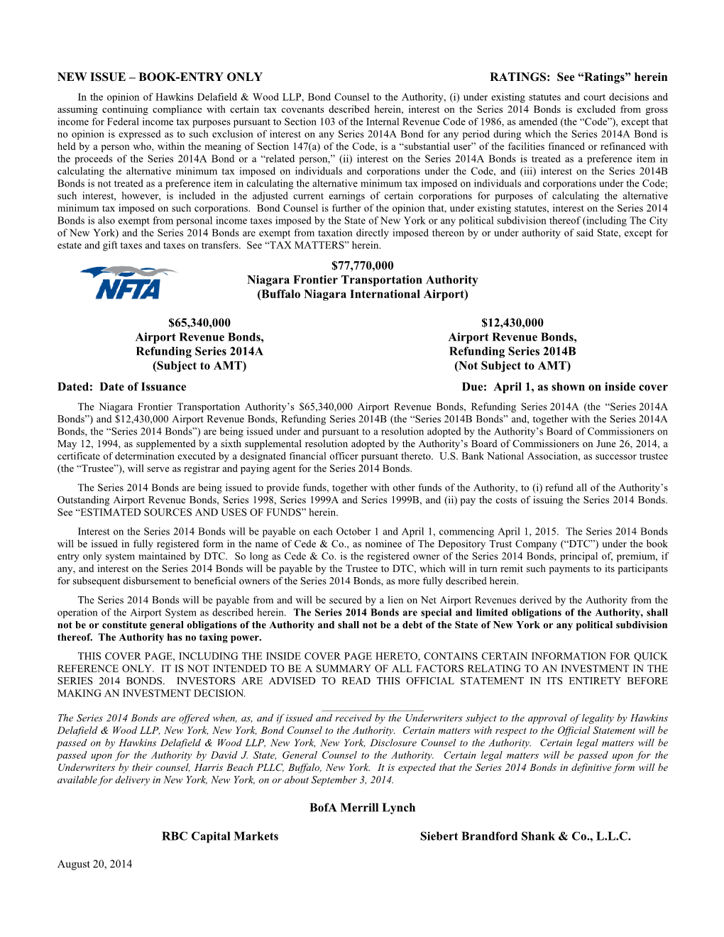 Official Statement – 2014 Airport Revenue Bonds