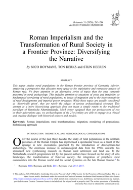Roman Imperialism and the Transformation of Rural Society in a Frontier Province: Diversifying the Narrative by NICO ROYMANS, TON DERKS and STIJN HEEREN