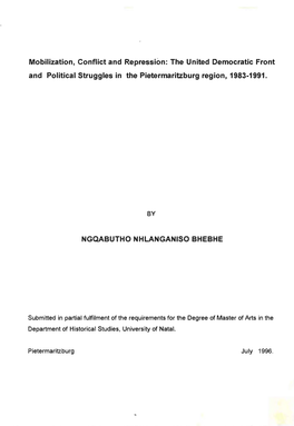 The United Democratic Front and Political Struggles in the Pietermaritzburg Region, 1983-1991