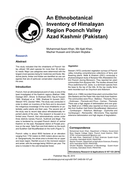 An Ethnobotanical Inventory of Himalayan Region Poonch Valley Azad Kashmir (Pakistan)