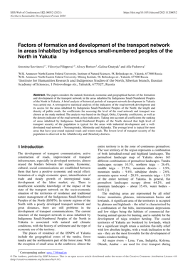 Factors of Formation and Development of the Transport Network in Areas Inhabited by Indigenous Small-Numbered Peoples of the North in Yakutia