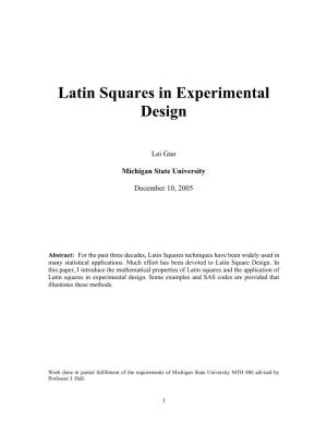 Latin Squares in Experimental Design