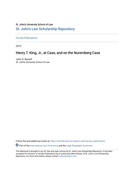 Henry T. King, Jr., at Case, and on the Nuremberg Case