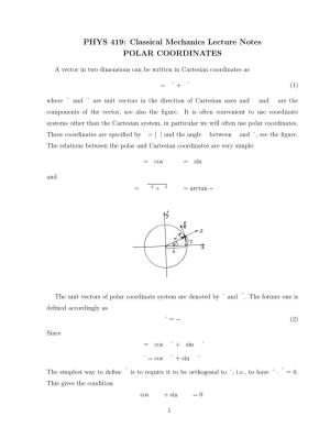 Classical Mechanics Lecture Notes POLAR COORDINATES