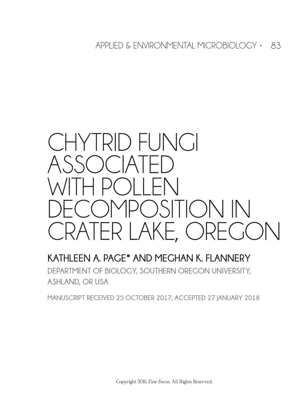 Chytrid Fungi Associated with Pollen Decomposition in Crater Lake, Oregon Kathleen A