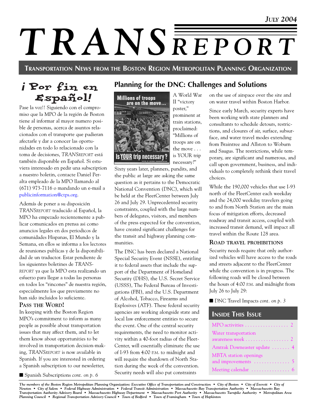 July 2004 Transreport Transportation News from the Boston Region Metropolitan Planning Organization