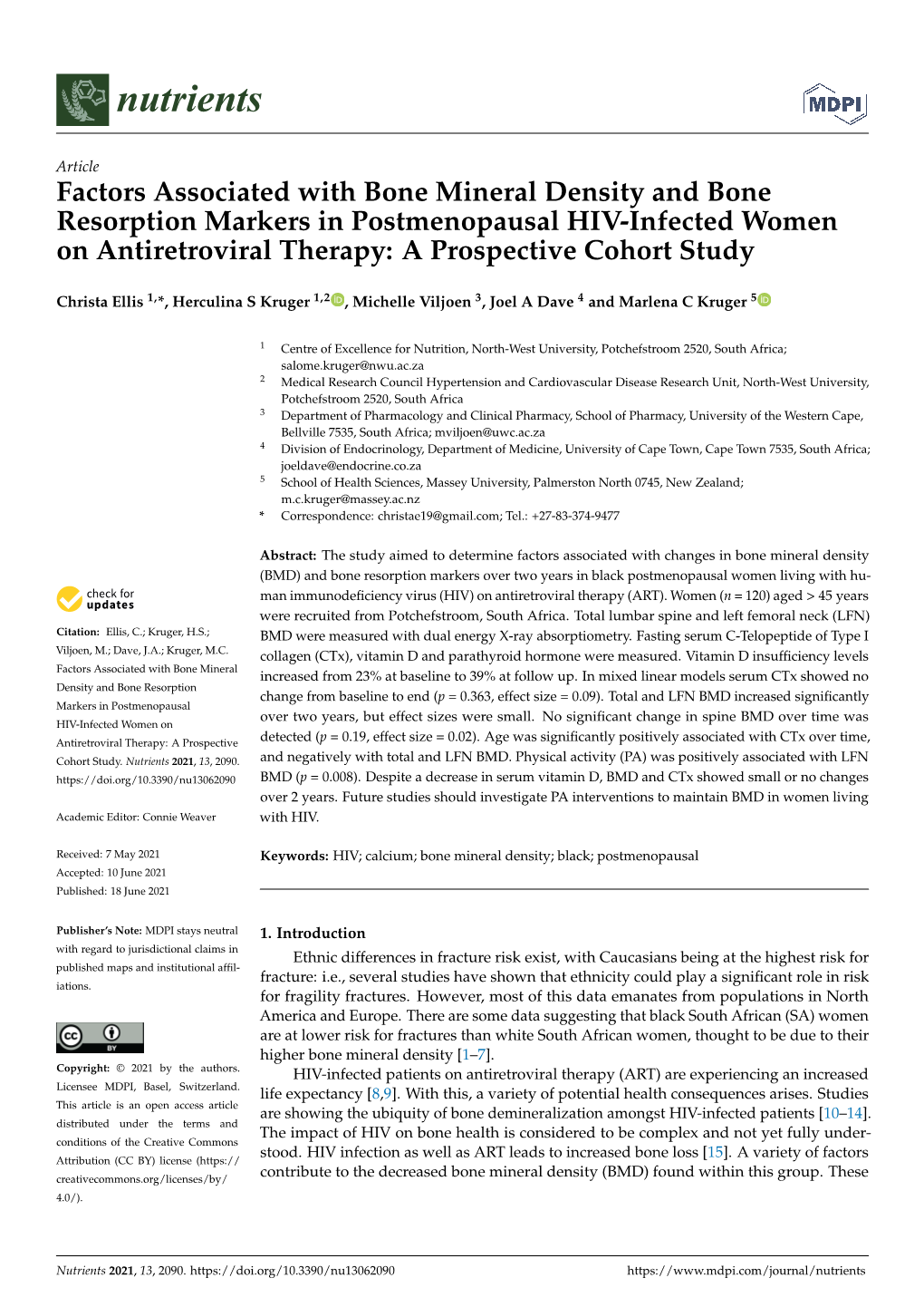 Factors Associated with Bone Mineral Density and Bone Resorption Markers in Postmenopausal HIV-Infected Women on Antiretroviral Therapy: a Prospective Cohort Study