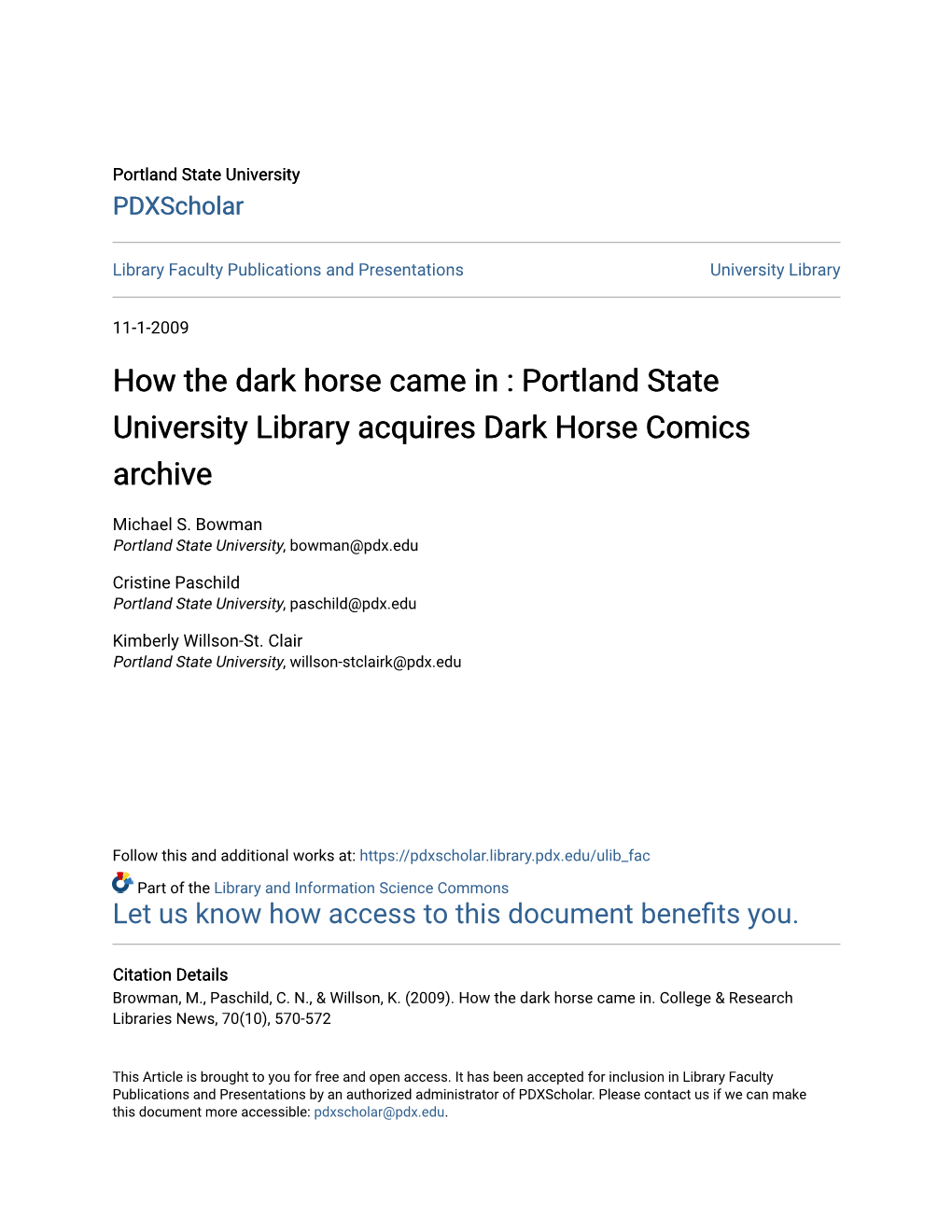 How the Dark Horse Came in : Portland State University Library Acquires Dark Horse Comics Archive