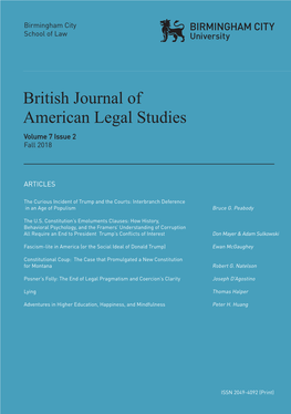 BRITISH JOURNAL of AMERICAN LEGAL STUDIES British Journal of American Legal Studies