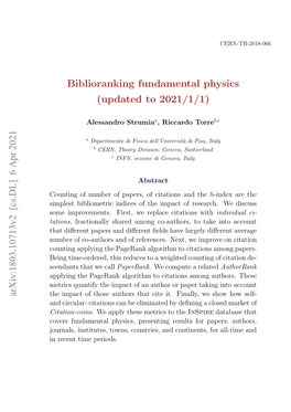 Biblioranking Fundamental Physics (Updated to 2021/1/1) Arxiv
