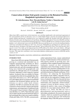 Conservation of Minor Fruit Genetic Resources at the Botanical Garden, Bangladesh Agricultural University M