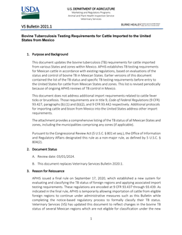 Bovine Tuberculosis Testing Requirements for Cattle Imported to the United States from Mexico