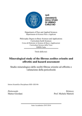 Mineralogical Study of the Fibrous Zeolites Erionite and Offretite and Hazard Assessment