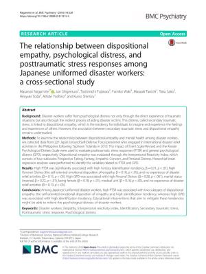 The Relationship Between Dispositional Empathy, Psychological Distress, and Posttraumatic Stress Responses Among Japanese Unifor