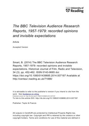 The BBC Television Audience Research Reports, 1957-1979: Recorded Opinions and Invisible Expectations