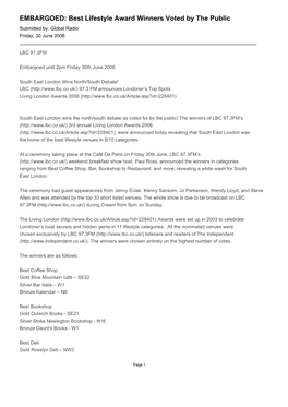 EMBARGOED: Best Lifestyle Award Winners Voted by the Public Submitted By: Global Radio Friday, 30 June 2006