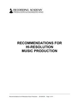 Recommendations for Hi-Res Music Production