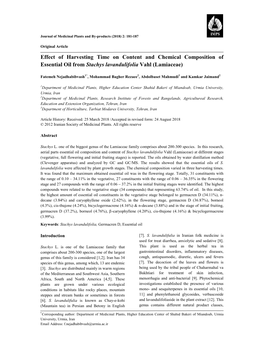 Effect of Harvesting Time on Content and Chemical Composition of Essential Oil from Stachys Lavandulifolia Vahl (Lamiaceae)