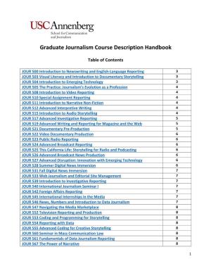 Graduate Journalism Course Descriptions