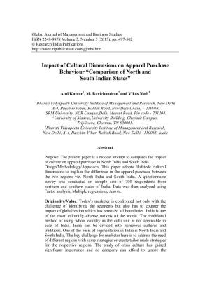 Impact of Cultural Dimensions on Apparel Purchase Behaviour “Comparison of North and South Indian States”