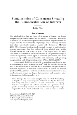 Situating the Biomedicalisation of Intersex