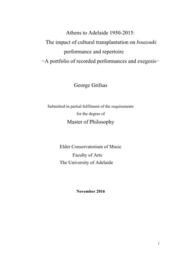 Bouzouki Performance and Repertoire −A Portfolio of Recorded Performances and Exegesis−