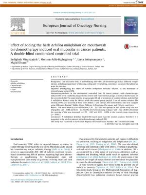 Effect of Adding the Herb Achillea Millefolium on Mouthwash On&Nbsp;Chemotherapy Induced Oral Mucositis in Cancer Patients
