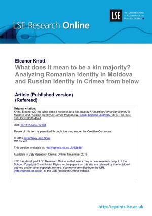 What Does It Mean to Be a Kin Majority? Analyzing Romanian Identity in Moldova and Russian Identity in Crimea from Below