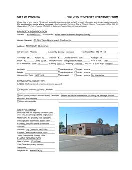 City of Phoenix Historic Property Inventory Form