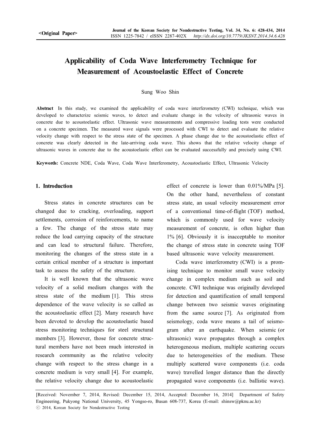 Applicability of Coda Wave Interferometry Technique for Measurement of Acoustoelastic Effect of Concrete