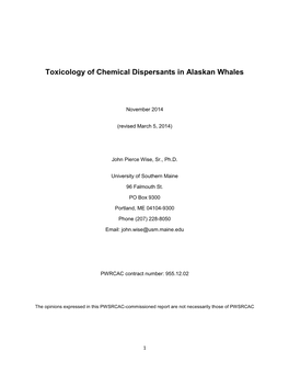 Toxicology of Chemical Dispersants in Alaskan Whales 2014