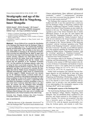 Stratigraphy and Age of the Daohugou Bed in Ningcheng, Inner Mongolia