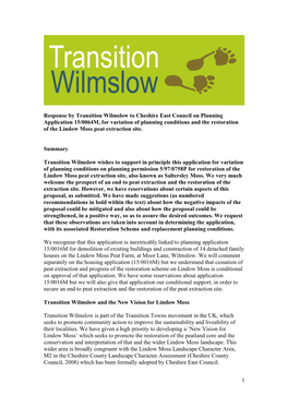 Response by Transition Wilmslow to Planning Application 15/0064M
