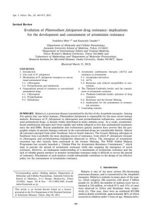 Evolution of Plasmodium Falciparum Drug Resistance: Implications for the Development and Containment of Artemisinin Resistance