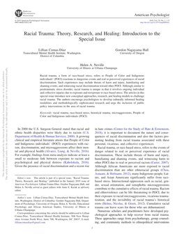 Racial Trauma: Theory, Research, and Healing: Introduction to the Special Issue