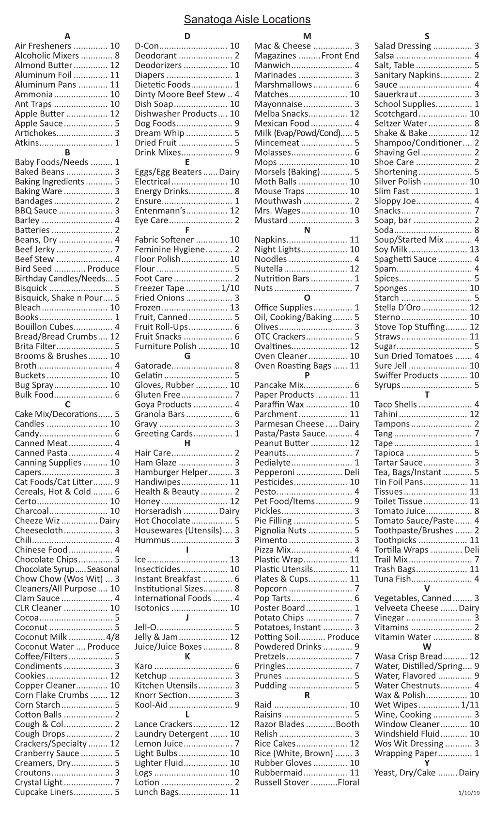 Sanatoga Aisle Locations a D M S Air Fresheners