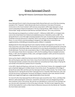 Grace Episcopal Church Spring Hill Historic Commission Documentation