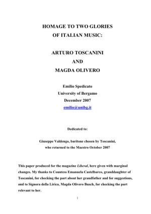 Homage to Two Glories of Italian Music: Arturo Toscanini and Magda Olivero