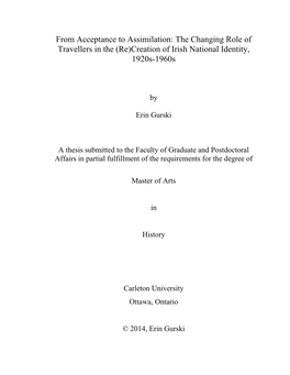 The Changing Role of Travellers in the (Re)Creation of Irish National Identity, 1920S-1960S