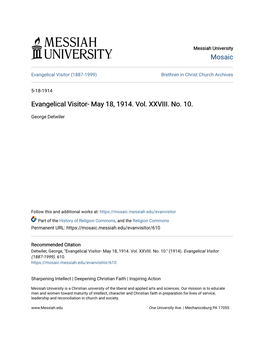 Evangelical Visitor (1887-1999) Brethren in Christ Church Archives