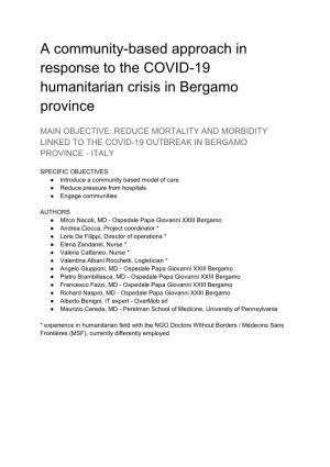 A Community-Based Approach in Response to the COVID-19 Humanitarian Crisis in Bergamo Province