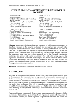 Study on Regulation of Motorcycle Taxi Service in Bangkok