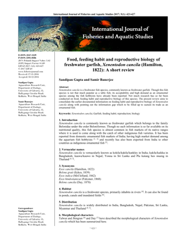 Food, Feeding Habit and Reproductive Biology of Freshwater Garfish