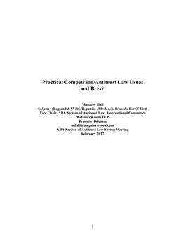 Practical Competition/Antitrust Law Issues and Brexit