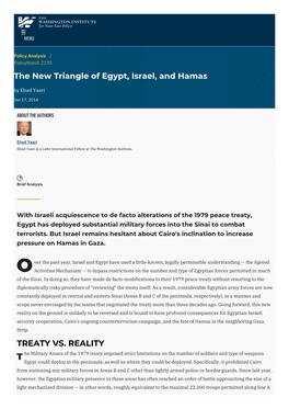 The New Triangle of Egypt, Israel, and Hamas | the Washington Institute