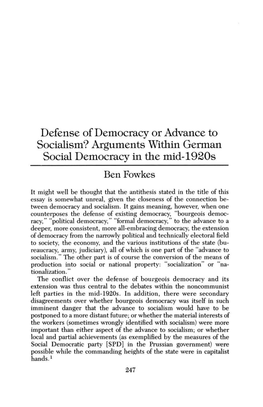 Defense of Democracy Or Advance to Socialism?
