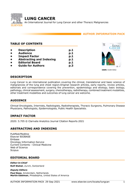 LUNG CANCER an International Journal for Lung Cancer and Other Thoracic Malignancies