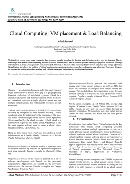 Cloud Computing: VM Placement & Load Balancing