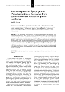 Pseudoscorpiones: Garypidae) from Southern Western Australian Granite Landforms Mark S
