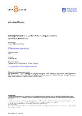 Debating the Free Sea in London, Paris, the Hague and Venice Van Ittersum, Martine Julia